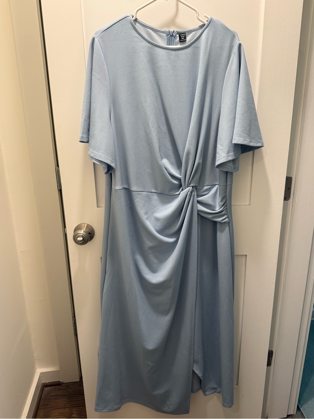 SHEIN Curve Light Blue Knot-Detail Midi Dress